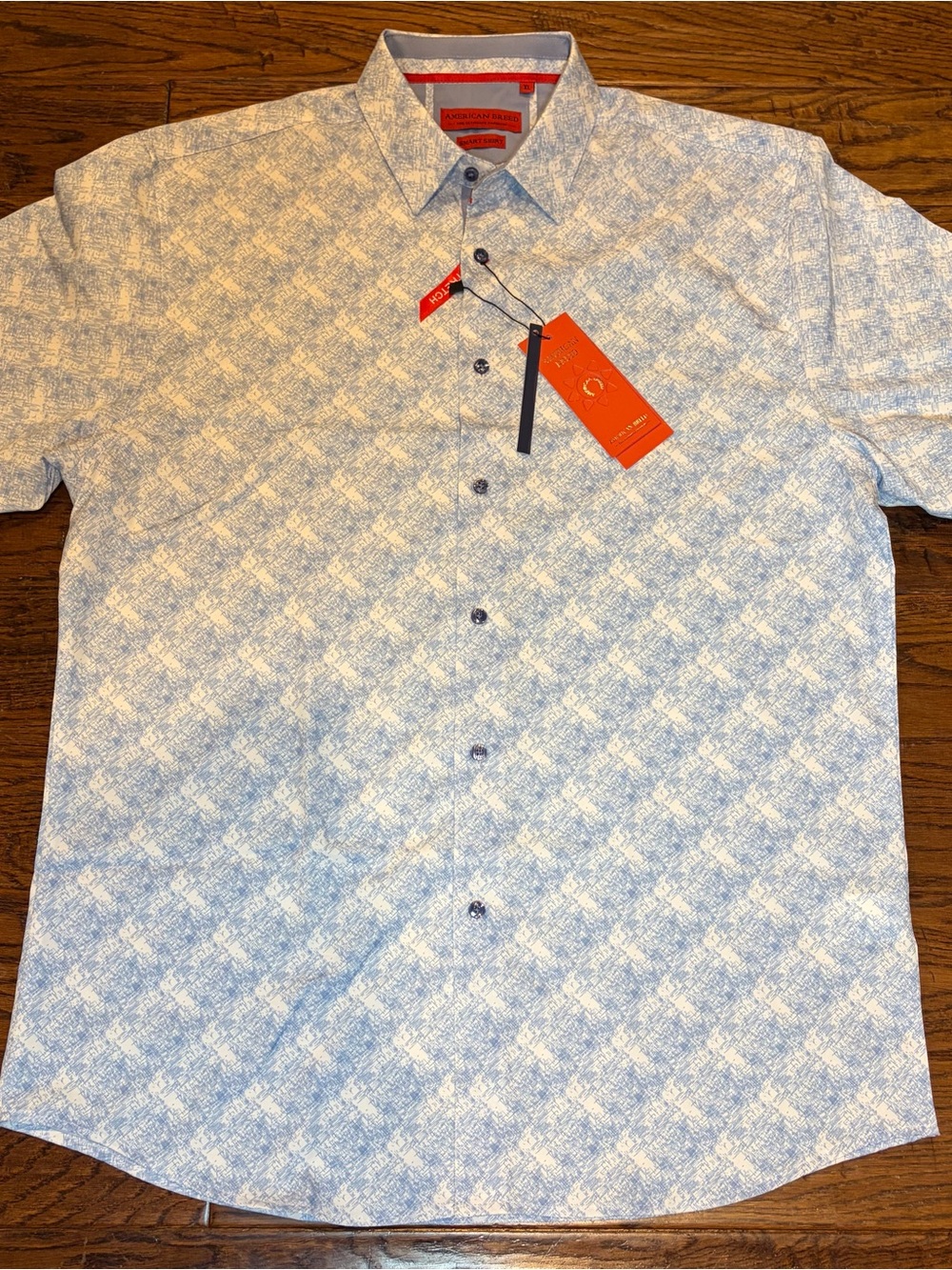 NWT AMERICAN BREED Mens XL Modern Fit Casual Button Blue Short Sleeve Shirt